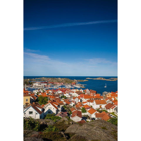 Sweden-Bohuslan-Tjorn Island-Skarhamn-town view-dawn Black Modern Wood Framed Art Print by Bibikow, Walter