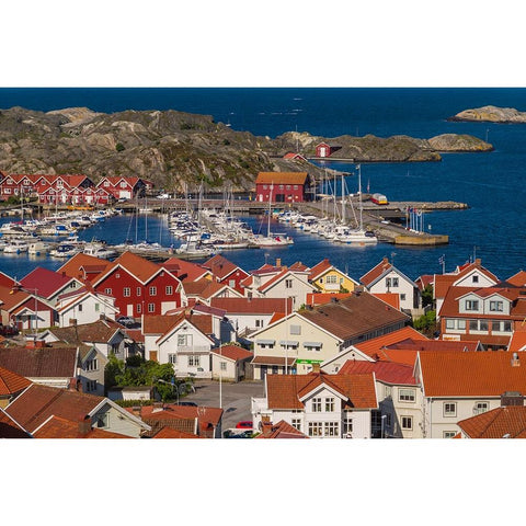 Sweden-Bohuslan-Tjorn Island-Skarhamn-town view-dawn Black Modern Wood Framed Art Print by Bibikow, Walter