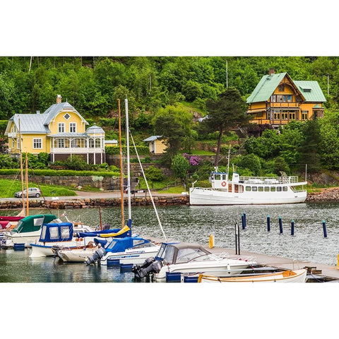 Sweden-Bohuslan-Gustavsberg-Swedens Oldest Resort-waterfront view Black Modern Wood Framed Art Print with Double Matting by Bibikow, Walter