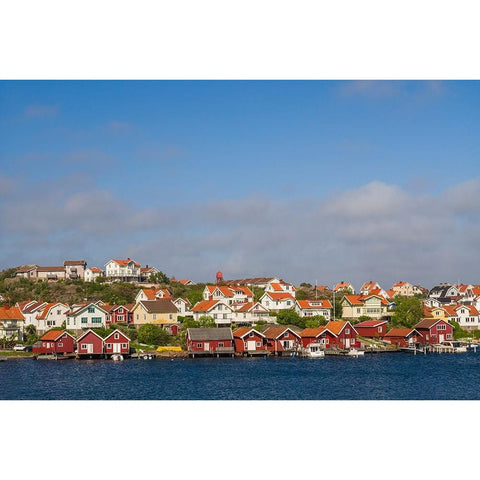 Sweden-Bohuslan-Hovenaset-coastal village view White Modern Wood Framed Art Print by Bibikow, Walter