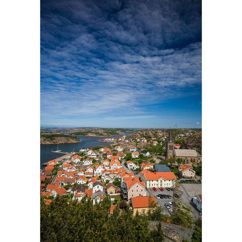 Sweden-Bohuslan-Fjallbacka-elevated town view from the Vetteberget cliff Gold Ornate Wood Framed Art Print with Double Matting by Bibikow, Walter