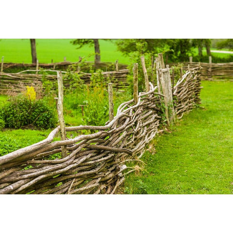 Sweden-Bohuslan-Tanumshede-traditional architecture-wood fence Black Modern Wood Framed Art Print by Bibikow, Walter