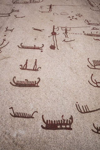 Sweden-Bohuslan-Tanumshede-Bronze Age carving detail of the Tanum area White Modern Wood Framed Art Print with Double Matting by Bibikow, Walter