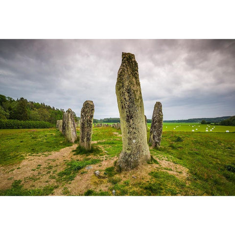 Sweden-Bohuslan-Blomsholm-Blomsholmsskeppet-stone ship circle-Iron-age burial ground-400-600 AD Black Modern Wood Framed Art Print by Bibikow, Walter