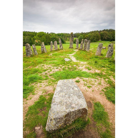 Sweden-Bohuslan-Blomsholm-Blomsholmsskeppet-stone ship circle-Iron-age burial ground-400-600 AD Black Modern Wood Framed Art Print by Bibikow, Walter
