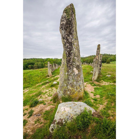 Sweden-Bohuslan-Blomsholm-Blomsholmsskeppet-stone ship circle-Iron-age burial ground-400-600 AD Black Modern Wood Framed Art Print by Bibikow, Walter