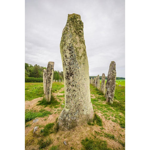 Sweden-Bohuslan-Blomsholm-Blomsholmsskeppet-stone ship circle-Iron-age burial ground-400-600 AD Black Modern Wood Framed Art Print by Bibikow, Walter