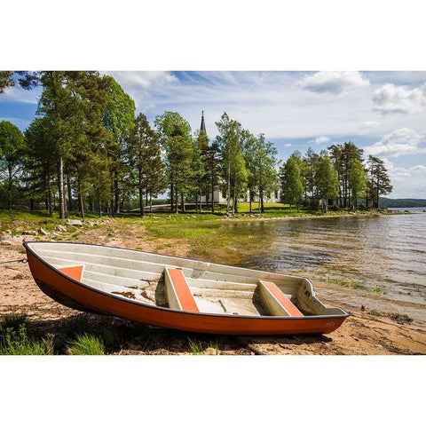Sweden-Varmland-Vastra Fagelvik-small boat Gold Ornate Wood Framed Art Print with Double Matting by Bibikow, Walter