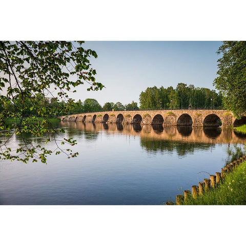 Sweden-Varmland-Karlstad-Ostra bron bridge-longest stone arch bridge in Sweden-built 1797 Black Modern Wood Framed Art Print with Double Matting by Bibikow, Walter