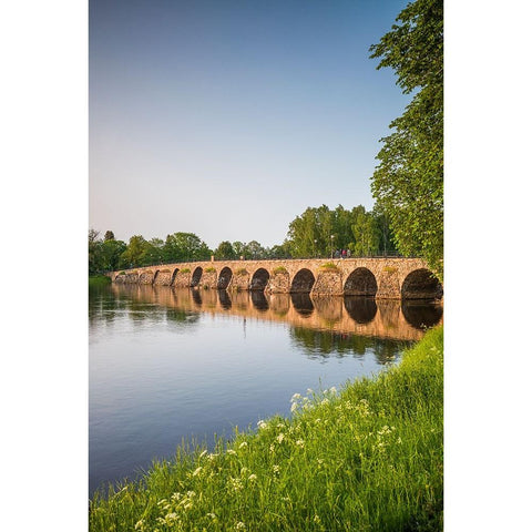 Sweden-Varmland-Karlstad-bridge-longest stone arch bridge in Sweden-built 1797 White Modern Wood Framed Art Print by Bibikow, Walter