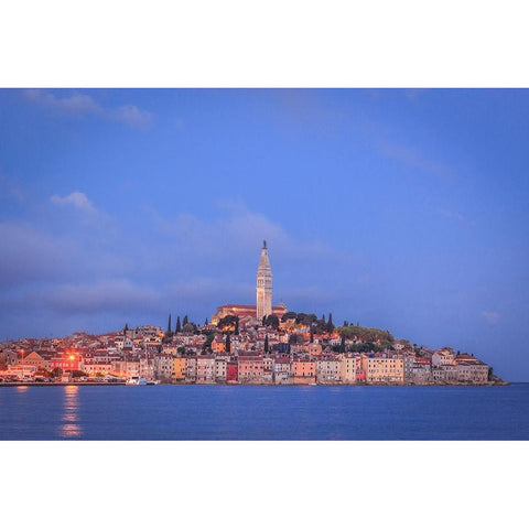 Europe-Croatia-Rovinj-Ocean view of town at sunset Gold Ornate Wood Framed Art Print with Double Matting by Jaynes Gallery