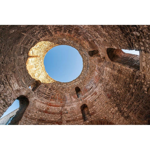 Split-Croatia-Looking upward inside Diocletians Palaces peristyle White Modern Wood Framed Art Print by Haseltine, Tom