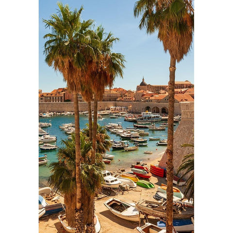 View of boats in Old Port-Dalmatian Coast-Adriatic Sea-Croatia-Eastern Europe White Modern Wood Framed Art Print by Haseltine, Tom