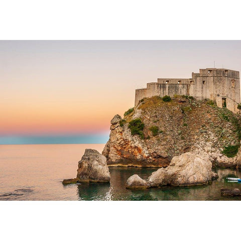 Dubrovnik-Croatia-Fortress Lovrijenac on the Adriatic Sea White Modern Wood Framed Art Print by Haseltine, Tom