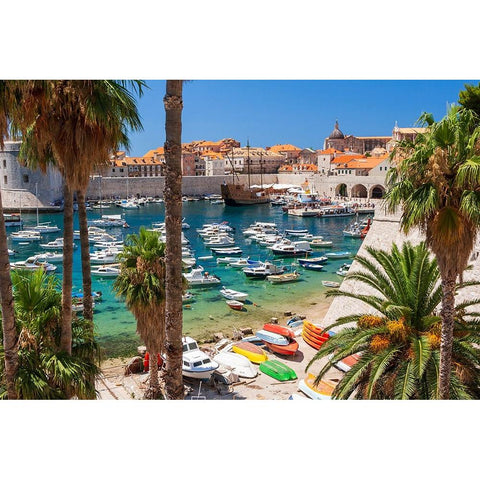 View of boats in Old Port-Dalmatian Coast-Adriatic Sea-Croatia-Eastern Europe Black Modern Wood Framed Art Print by Haseltine, Tom