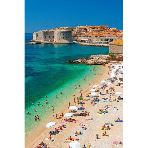 Dubrovnik-Croatia-Beach on the Adriatic Sea near Old Town Black Modern Wood Framed Art Print by Haseltine, Tom