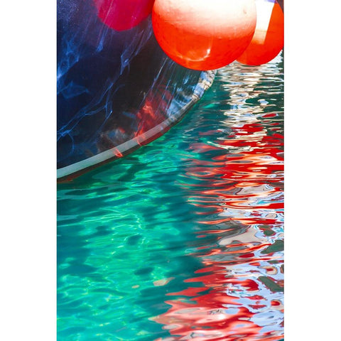 Boat buoys reflect in the water of the Adriatic Sea-Kolocep Island-Croatia Black Modern Wood Framed Art Print with Double Matting by Haseltine, Tom