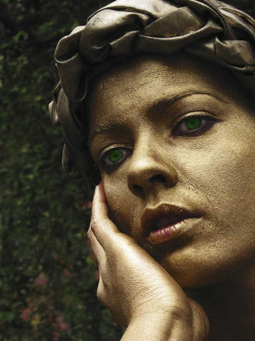 England, London Gold-painted face of female mime White Modern Wood Framed Art Print with Double Matting by Ross, Nancy ,  Steve