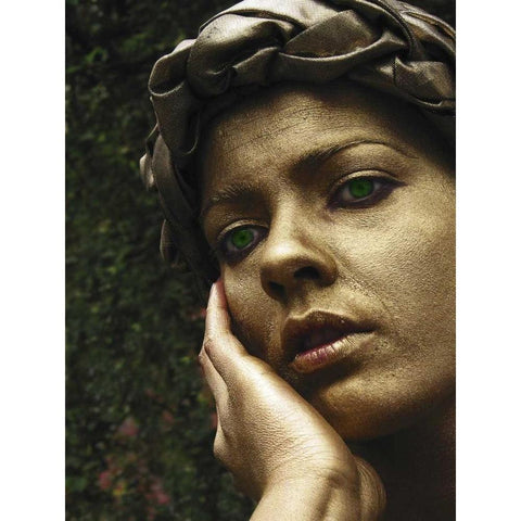 England, London Gold-painted face of female mime Black Modern Wood Framed Art Print with Double Matting by Ross, Nancy ,  Steve