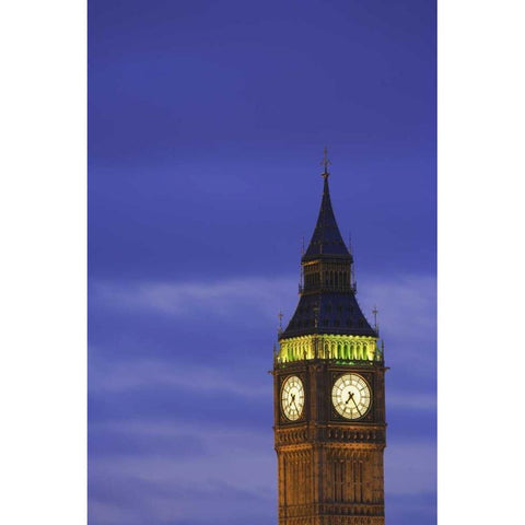Great Britain, London Clock Tower at dusk White Modern Wood Framed Art Print by Flaherty, Dennis