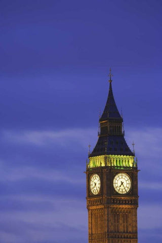 Great Britain, London Clock Tower at dusk Black Ornate Wood Framed Art Print with Double Matting by Flaherty, Dennis