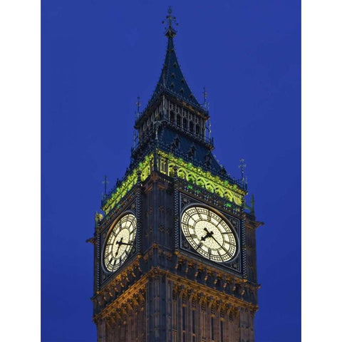 Great Britain, London Big Ben Clock Tower, dusk Gold Ornate Wood Framed Art Print with Double Matting by Flaherty, Dennis