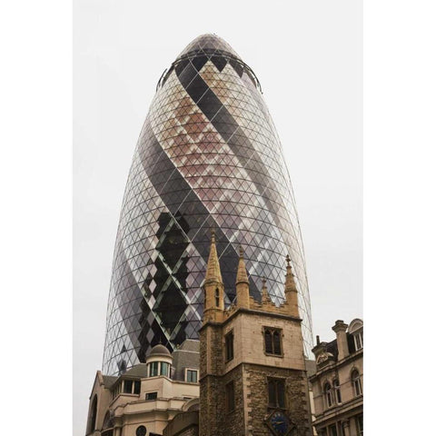 Great Britain, London Old vs New Architecture Black Modern Wood Framed Art Print with Double Matting by Flaherty, Dennis