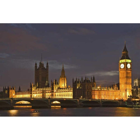 Great Britain, London Big Ben and Parliament, White Modern Wood Framed Art Print by Flaherty, Dennis