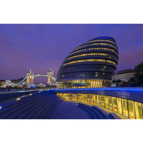 England, London City Hall and the Tower Bridge Black Modern Wood Framed Art Print by Kirkland, Dennis