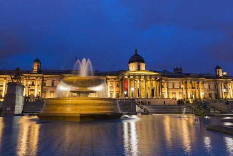 England, London National Gallery at twilight Black Ornate Wood Framed Art Print with Double Matting by Kirkland, Dennis