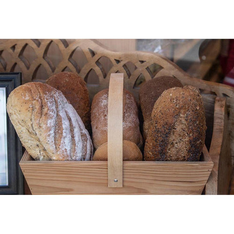 Basket of breads was found sitting on a bench outside a bakery in Glastonbury-England Gold Ornate Wood Framed Art Print with Double Matting by Ostrowitz, Mallorie