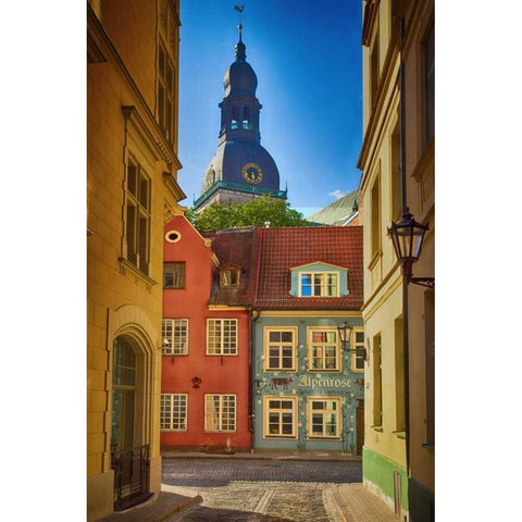 Estonia, Tallinn A street in the old town Black Modern Wood Framed Art Print with Double Matting by Zuckerman, Jim
