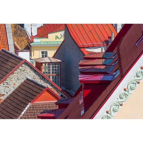 Red roofs of historical buildings in the old town-Tallinn-Estonia Black Modern Wood Framed Art Print by Su, Keren