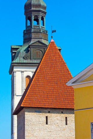 St-Marys Cathedral spire and Maiden Tower in the old town-Tallinn-Estonia White Modern Wood Framed Art Print with Double Matting by Su, Keren