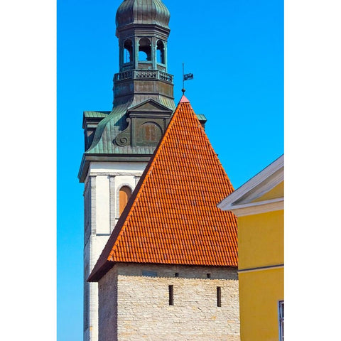 St-Marys Cathedral spire and Maiden Tower in the old town-Tallinn-Estonia Black Modern Wood Framed Art Print with Double Matting by Su, Keren