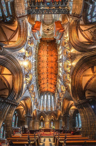Scotland-Glasgow Abstract panoramic of 12th century cathedral interior and ceiling Black Ornate Wood Framed Art Print with Double Matting by Jaynes Gallery
