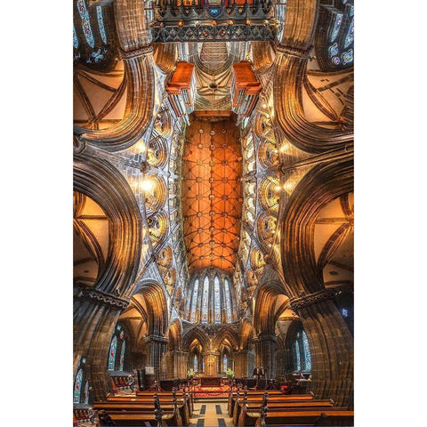 Scotland-Glasgow Abstract panoramic of 12th century cathedral interior and ceiling Black Modern Wood Framed Art Print by Jaynes Gallery