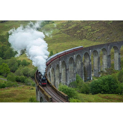 Scotland The Jacobite Train on elevated track Black Modern Wood Framed Art Print by Jaynes Gallery