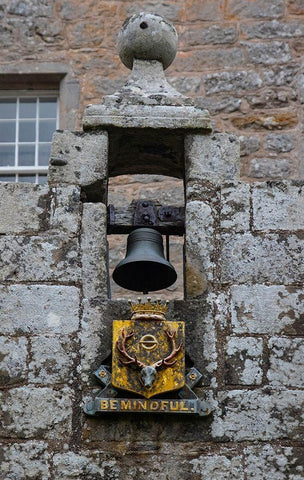 Gable above the front entrance to Cawdor Castle bearing the motto Be Mindful White Modern Wood Framed Art Print with Double Matting by Ostrowitz, Mallorie