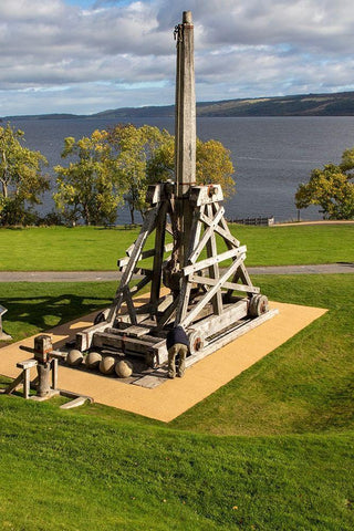 Defensive stone slingshot Urquhart Castle Loch Ness-Scotland White Modern Wood Framed Art Print with Double Matting by Norring, Tom