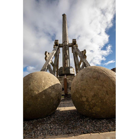 Defensive stone slingshot Urquhart Castle Loch Ness-Scotland White Modern Wood Framed Art Print by Norring, Tom