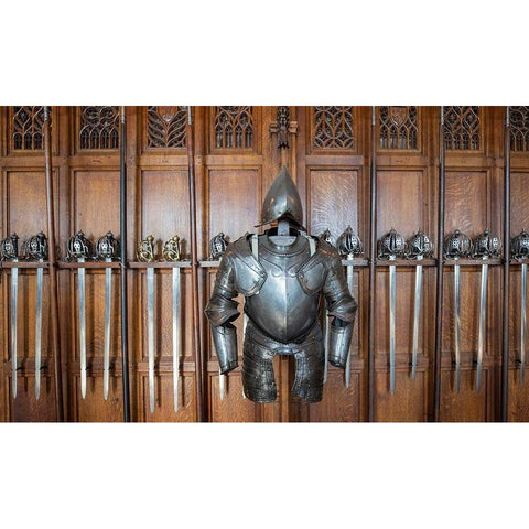 Knights armor and weapons Edinburgh Castle-Scotland Black Modern Wood Framed Art Print by Norring, Tom