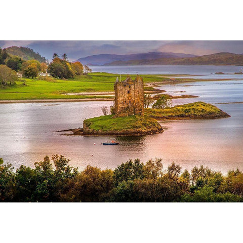 Castle Stalker built on a small Island near Port Appin 14th Century-Scotland Gold Ornate Wood Framed Art Print with Double Matting by Norring, Tom