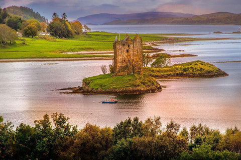 Castle Stalker built on a small Island near Port Appin 14th Century-Scotland White Modern Wood Framed Art Print with Double Matting by Norring, Tom