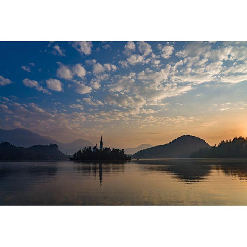 Slovenia Dawn over Lake Bled Gold Ornate Wood Framed Art Print with Double Matting by Tharp, Brenda