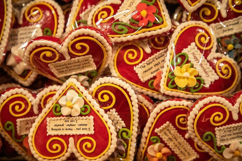 Slovenia-Radovljica Heart-shaped marzipan sweets for sale White Modern Wood Framed Art Print with Double Matting by Looney, Hollice