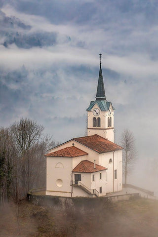 Slovenia-church on the hillside in Kobarid White Modern Wood Framed Art Print with Double Matting by Looney, Hollice