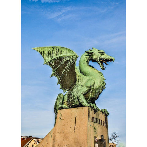 Slovenia-Ljubljana Dragon at the end of the Dragon Bridge Gold Ornate Wood Framed Art Print with Double Matting by Looney, Hollice