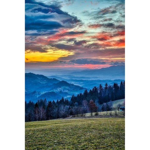 Slovenia-Poljane Sora Valley-hillside near Gorenja Vas in early morning light Black Modern Wood Framed Art Print by Looney, Hollice