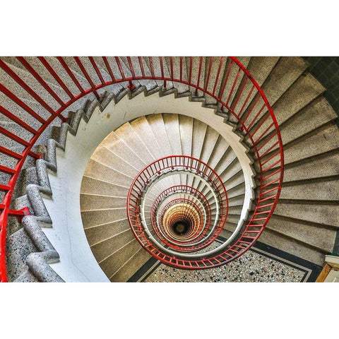 Slovenia-Ljubljana-circular staircase Gold Ornate Wood Framed Art Print with Double Matting by Looney, Hollice